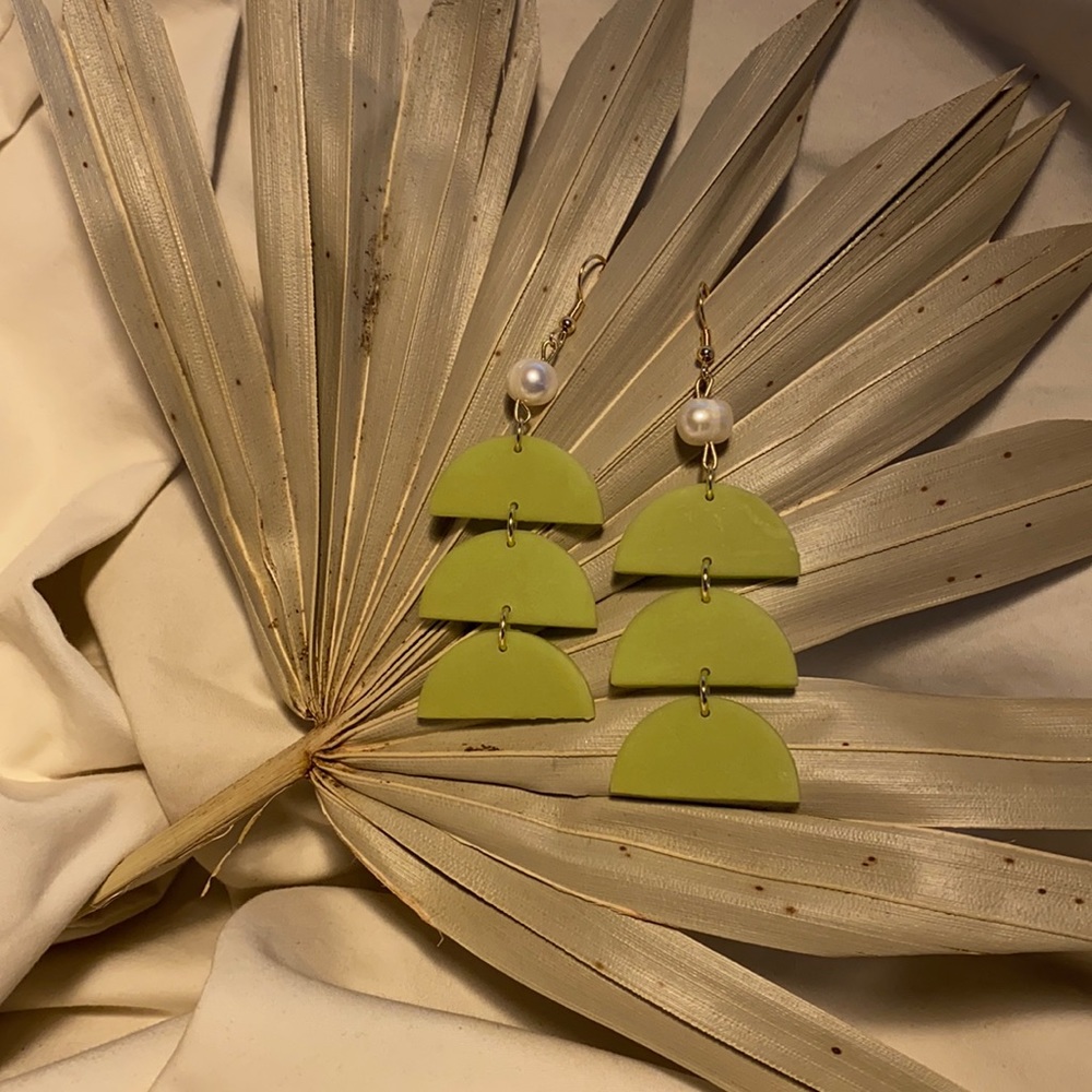 Green/Pearl Polymer Clay Earrings